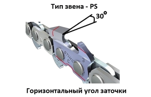 Горизонтальный угол заточки цепи STIHL 3/8-1,3-57 PS