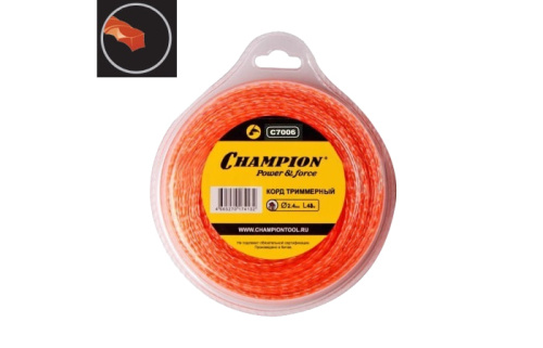 Леска Champion Square Twist 2,4 мм x 40 м для триммера, сечение - витой квадрат